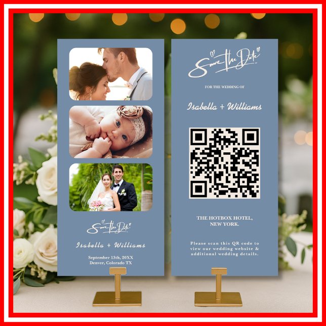 Dusty Blue Mariage Photo QR Code Elegant (Créateur téléchargé)