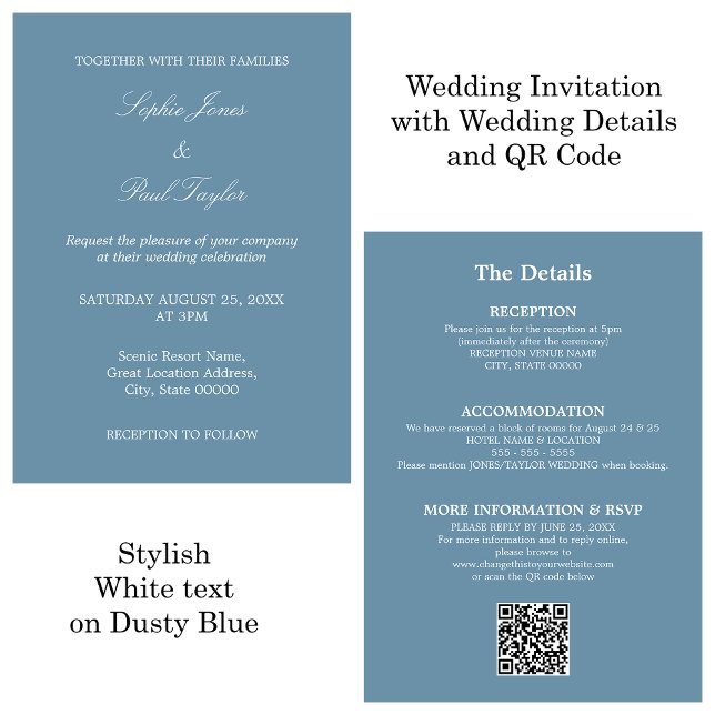 Dusty Blue Mariage QR Code RSVP Invitation (Créateur téléchargé)