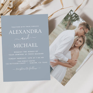 Dusty Blue Mariage Romantique Photo Invitation