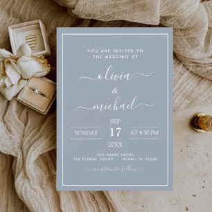 Dusty Blue Mariage Typographie moderne Invitation