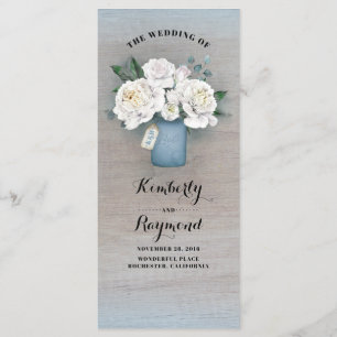 Dusty Blue Mason Jar Rustic Wedding Programmes