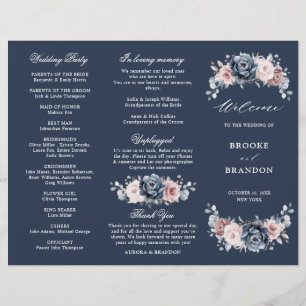 Dusty Blue Mauve Rose Mariage Tri-Fold Programme