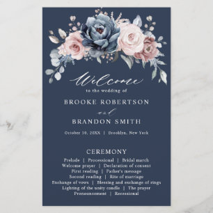 Dusty Blue Mauve Rose Pink Slate Wedding Programme