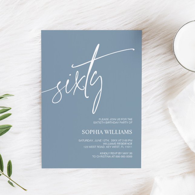 Dusty Blue Minimalist 60e anniversaire Invitation (Créateur téléchargé)