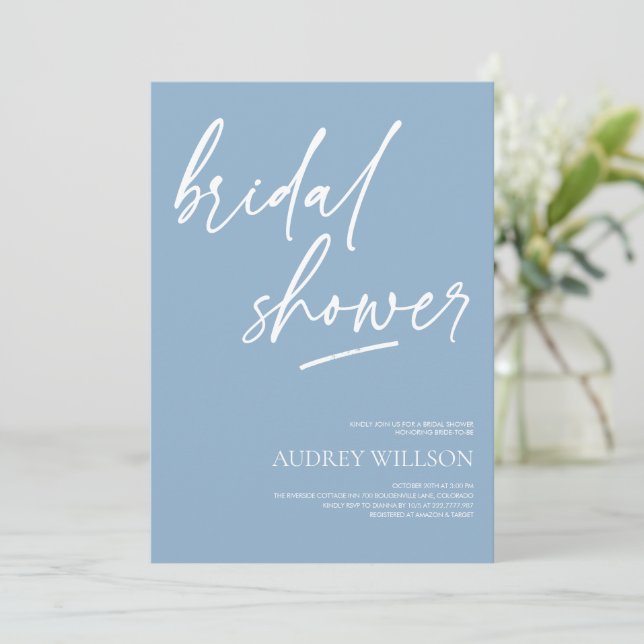 Dusty Blue Minimalist Bridal Shower Invitation (Debout devant)