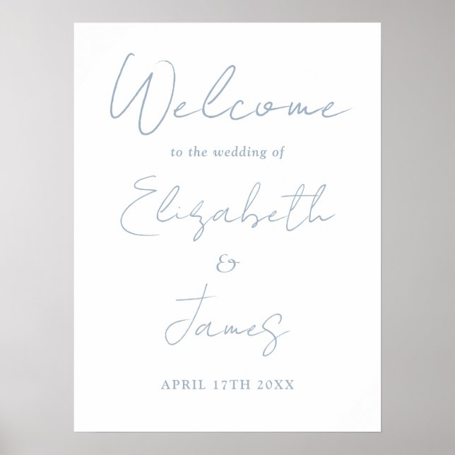 Dusty Blue Minimalist Script Mariage Affiche de bi (Devant)