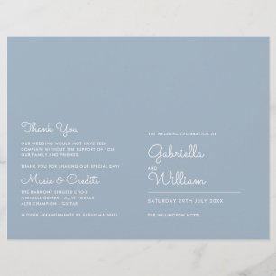 Dusty Blue Minimalist Script Wedding Programme