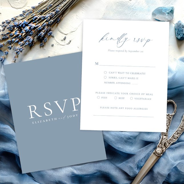 Dusty Blue Minimalist Wedding RSVP Card (Créateur téléchargé)