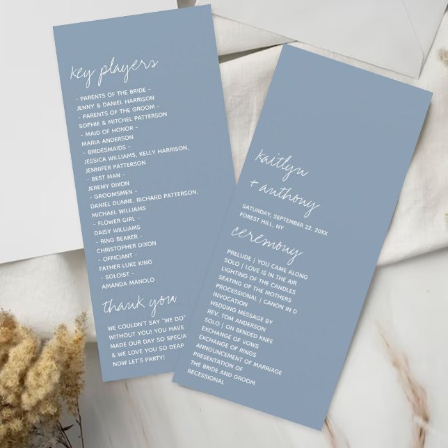 Dusty Blue Minimaliste Script Wedding Programme (Créateur téléchargé)