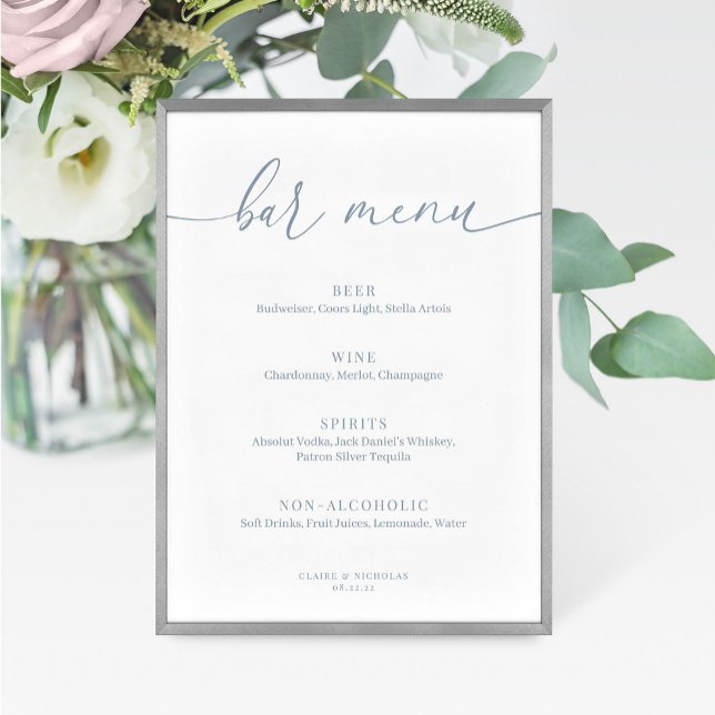 Dusty Blue Modern élégant Barre de Mariage Menu Si (Créateur téléchargé)