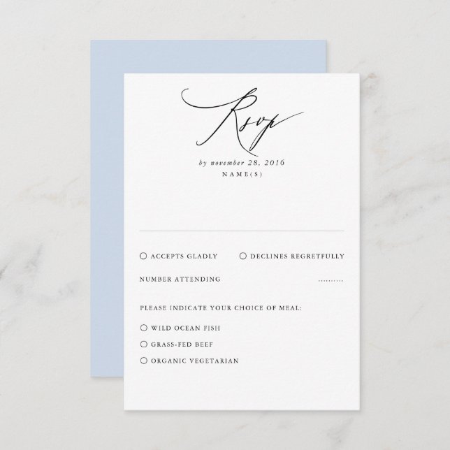 Dusty Blue Modern minimal mariage carte RSVP (Devant / Derrière)