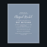 Dusty Blue Moderne Budget Bat mitzvah Invitation<br><div class="desc">Une invitation Bat mitzvah simple et moderne **VEUILLEZ LIRE AVANT D'ACHETER** Notre gamme de papeterie à petit budget mesure 4.5" x 5.6" et s'intègre dans une enveloppe A6, qui sont disponibles en toutes sortes de couleurs dans votre magasin de papeterie local ou vous pouvez ajouter des blancs à votre commande...</div>