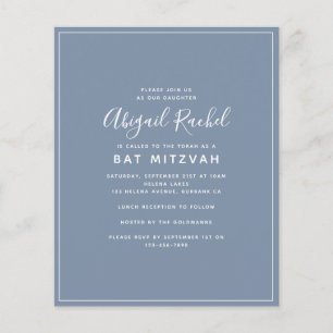 Dusty Blue Moderne Budget Bat mitzvah Invitation
