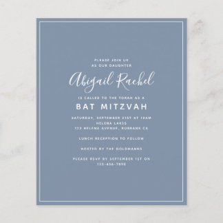 Dusty Blue Moderne Budget Bat mitzvah Invitation