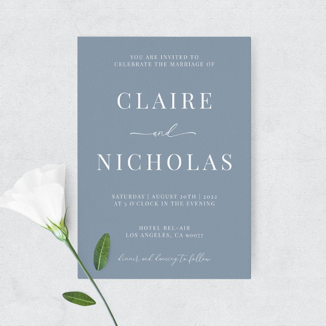 Dusty Blue Moderne Elégant Mariage Invitation (Créateur téléchargé)
