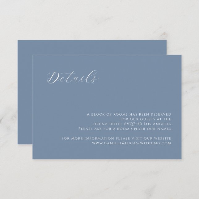 Dusty Blue moderne Mariage Détails carte (Devant / Derrière)