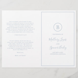 Dusty Blue Monogramme Formal Folded Wedding Progra