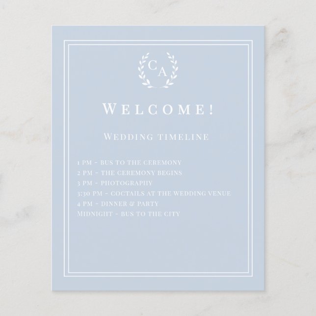 Dusty blue monogrammed wedding program details (Devant)
