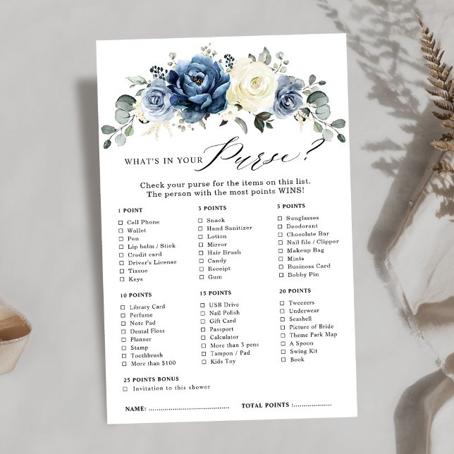 Dusty Blue Navy Champagne Ivory Fête des mariées J (Dusty Blue Navy Champagne Ivory Bridal Shower Game what's in your purse?
)