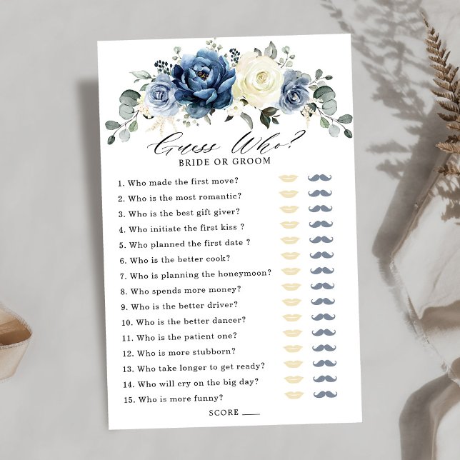 Dusty Blue Navy Champagne Ivory Fête des mariées J (Dusty Blue Navy Champagne Ivory Bridal Shower Game, Guess who bride or groom?)