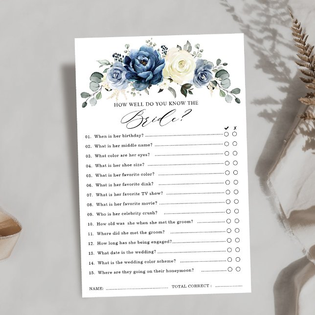 Dusty Blue Navy Champagne Ivory Fête des mariées J (Dusty Blue Navy Champagne Ivory Bridal Shower Game how well do you know the bride.)