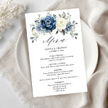 Dusty Blue Navy Champagne Ivory Mariage Menu<br><div class="desc">Menu mariage floral bleu Dusty avec élégant bouquet de bleu marine, bleu royal, blanc, or, ivoire de champagne, rose couleur rousse, bourgeons floraux ranunculus et sauge vert eucalyptus feuilles et élégant bouquet aquarelle. Veuillez me contacter pour toute aide sur la personnalisation ou si vous avez besoin d'un autre produit avec...</div>
