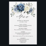Dusty Blue Navy Champagne Ivory Mariage Menu<br><div class="desc">Menu mariage floral bleu Dusty avec élégant bouquet de bleu marine, bleu royal, blanc, or, ivoire de champagne, rose couleur rousse, bourgeons floraux ranunculus et sauge vert eucalyptus feuilles et élégant bouquet aquarelle. Veuillez me contacter pour toute aide sur la personnalisation ou si vous avez besoin d'un autre produit avec...</div>