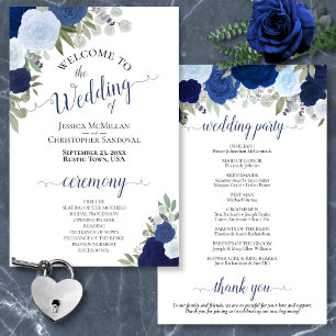 Dusty Blue & Navy Floral Budget Wedding Programme