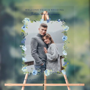 Dusty Blue Navy Floral Mariage Affiche de bienvenu