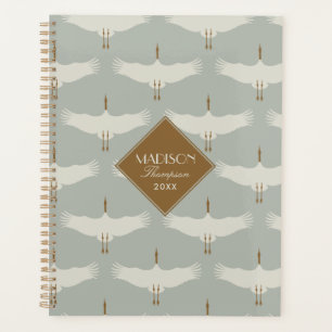 Dusty Blue Neutral Birds Swans Art Déco Monogramme