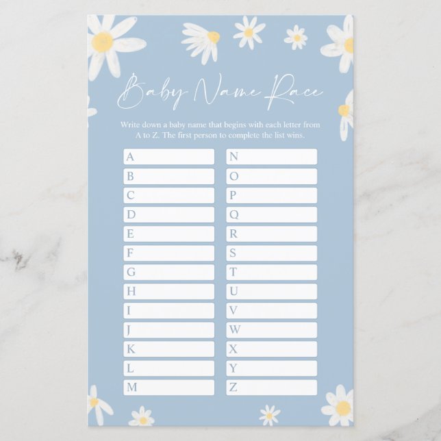 Dusty Blue Nom Course Baby shower Carte de jeu (Devant)