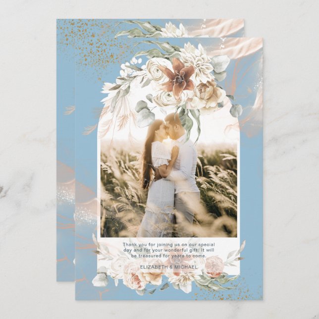 Dusty Blue Pampas Grass Floral MERCI PHOTO (Devant / Derrière)