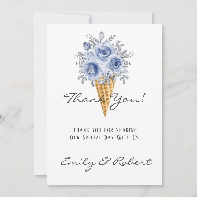 Dusty Blue Peony Ice Cream Cone Merci Cartes (Devant)