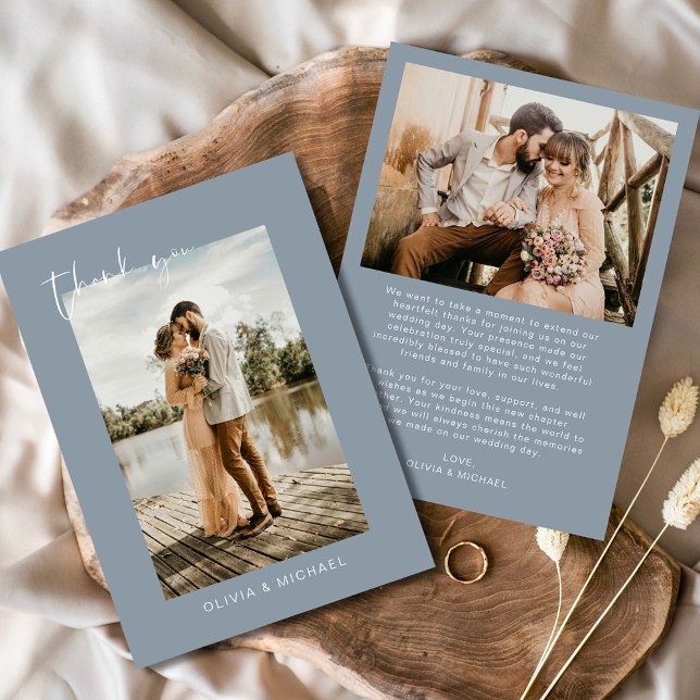 Dusty Blue Photo Mariage Élégant Carte de remercie (Créateur téléchargé)