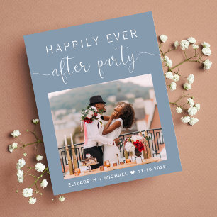 Dusty Blue Photo Mariage Réception Invitation
