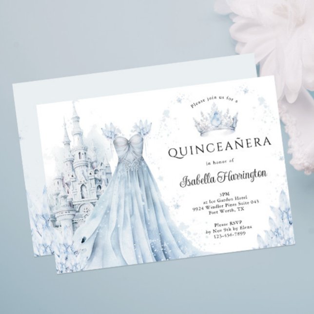 Dusty Blue Princess Winter Quinceanera Invitation (Créateur téléchargé)