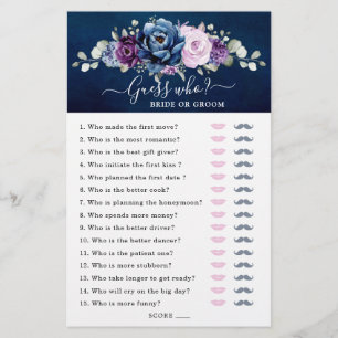 Dusty Blue Purple Fête des mariées Jeu Devinez Qui