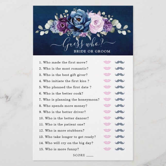 Dusty Blue Purple Fête des mariées Jeu Devinez Qui (Devant)