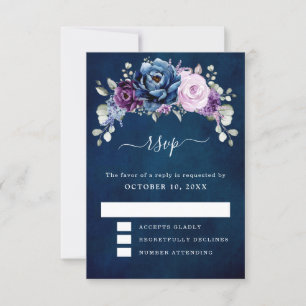 Dusty Blue Purple Navy Lilac Blooms Mariage RSVP C