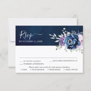 Dusty Blue Purple Navy Lilac Blooms Mariage RSVP C