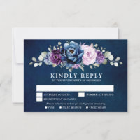 Dusty Blue Purple Navy Lilac Blooms Mariage RSVP C