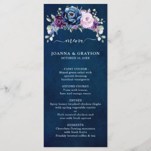 Dusty Blue Purple Navy Lilac Blooms Menu Mariage