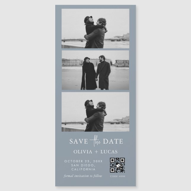 Dusty Blue QR Code Bande photo Mariage magnétique (Devant)