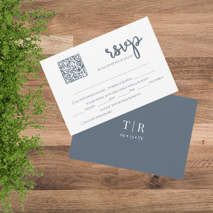 Dusty Blue QR Code Mariage carte RSVP