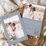 Dusty Blue QR Code Mariage Merci photo<br><div class="desc">Cartes de Merci mariage qui ont des photos et du texte sur l'avant et l'arrière. Les cartes de remerciement contiennent une typographie de script moderne,  lettrée à la main,  qui sont élégantes,  simples et modernes à utiliser après que vous minimaliste simple célébration de mariage.</div>