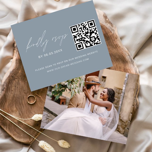 Dusty Blue QR Code RSVP Mariage photo (Créateur téléchargé)