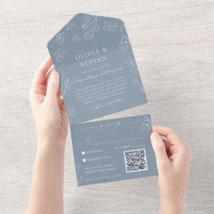 Dusty Blue QR Code Tout en une invitation