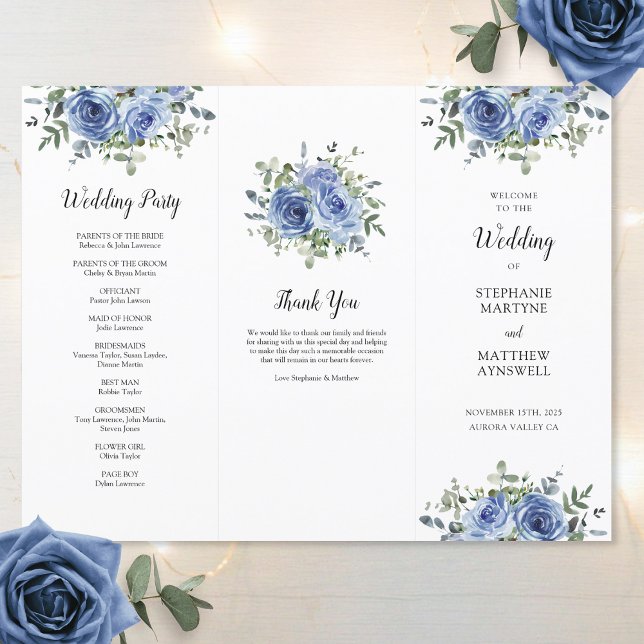 Dusty Blue Rose Eucalyptus Ordre de service (Side 1)