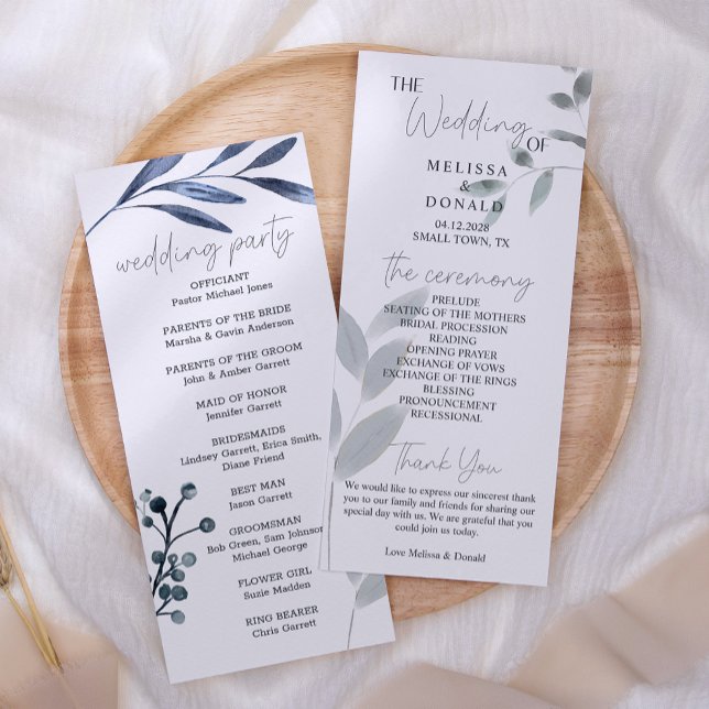 Dusty Blue Rose Fleurs Programme de mariage simple (Créateur téléchargé)