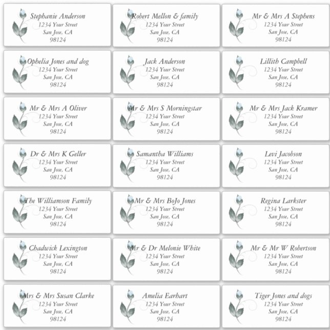 Dusty Blue Rose Nom d'hôte Étiquettes de adresse (Devant)